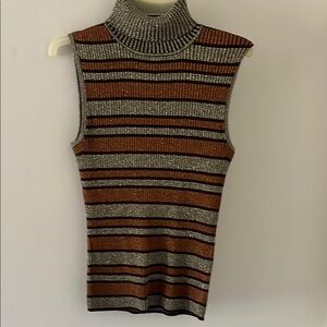 Festive Striped Sleeveless Turtleneck Sweater